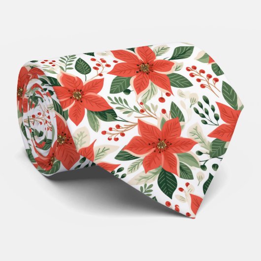 Festliche rote Poinsettien Krawatte (Gerollt)