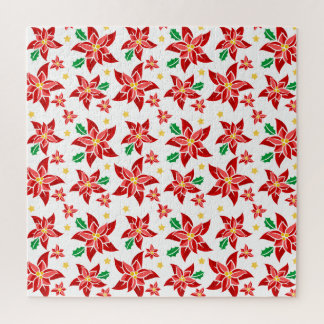 Festliche rote Poinsettien und Stechpalmen-Weihnac Puzzle