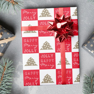 Festliche rote Typografie-Weihnachtsbaum Geschenkpapier
