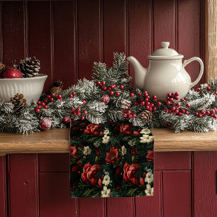 Festliche rote und weiße Weihnachtsblumen    Geschirrtuch