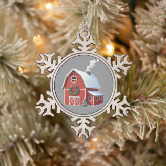 Festliche rustikale Farmhaus verschneuerte rote Sc Schneeflocken Zinn-Ornament