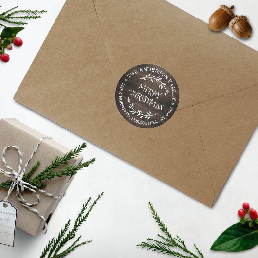 Festliche Rustikale Holzbearbeitung Rücksendeadres Runder Aufkleber