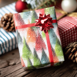 Festliche rustikale Winterbäume Geschenkpapier