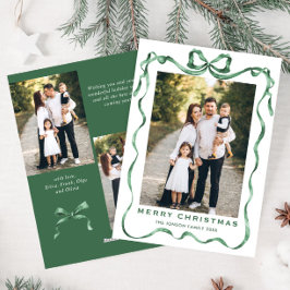 Festliche Sage Green Christmas Bow Ribbon 3 Foto Feiertagskarte