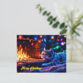 Festliche Schlafkatze farbenfrohe Liebhaber Kunst Postkarte (Stehend Vorderseite)