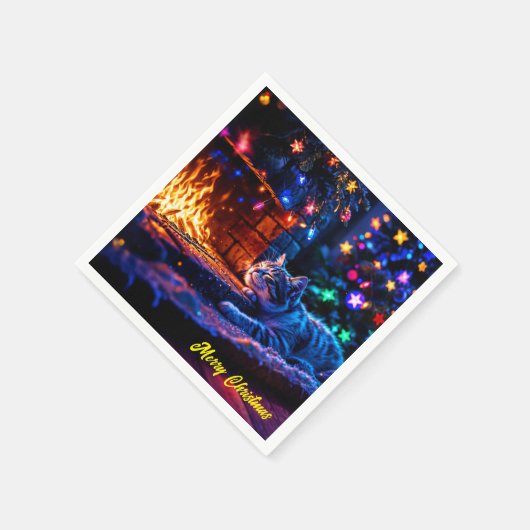 Festliche Schlafkatze farbenfrohe Liebhaber Kunst Serviette (Ecke)