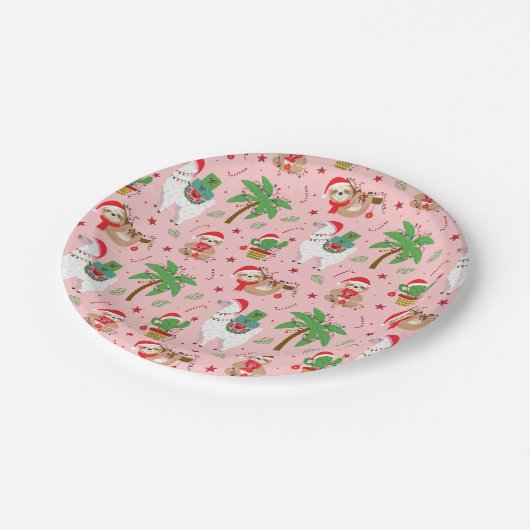 Festliche Schluchten und Llamas-Urlaubsmuster Pappteller (Schrägansicht)