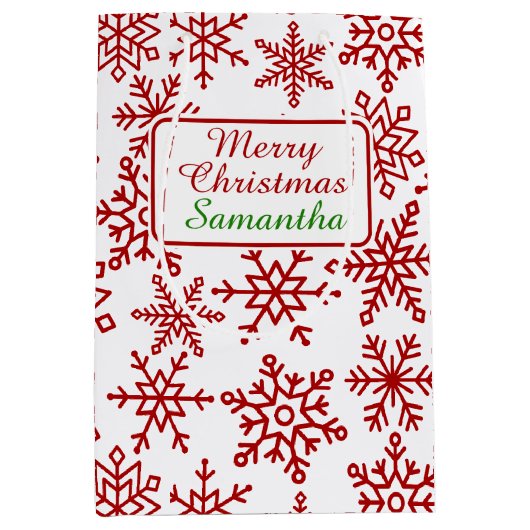 Festliche Schneeflocke Weißes Weihnachtsfest Mittlere Geschenktüte (Vorderseite)