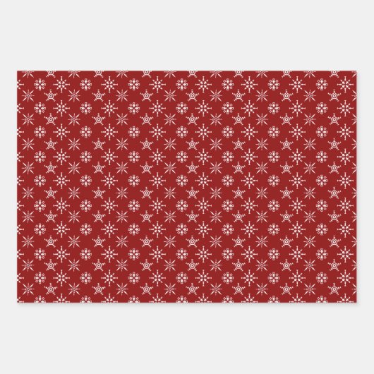 Festliche Schneeflocken Muster Weihnachten Geschenkpapier Set (Vorderseite)