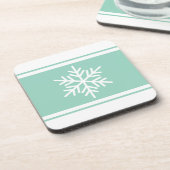Festliche Schneeflocken Pastel Aquamarin Minze Wei Getränkeuntersetzer (Linke Seite)