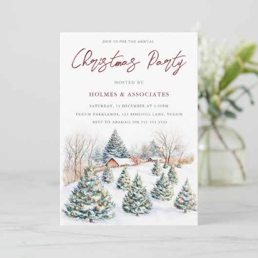 Festliche Schneekabinen & Party der Bäume Einladung (Stehend Vorderseite)