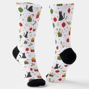 Festliche schwarze Katzen-Weihnachtsdekorationen u Socken
