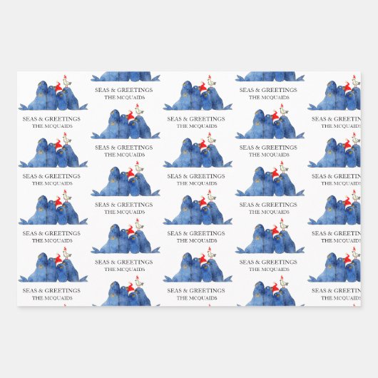 Festliche Seelöwen Meer in Grüße Wasserfarbe Geschenkpapier Set (Vorderseite 3)