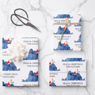 Festliche Seelöwen Meer in Grüße Wasserfarbe Geschenkpapier Set