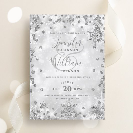 Festliche Silver SPARKLE Hochzeit im Winter Einladung
