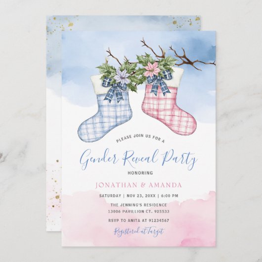 Festliche Socken Blumenweihnachtsgeschlecht offenb Einladung (Vorne/Hinten)