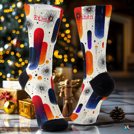 Festliche Socken mit Abstraktem Rot, Orange und Bl