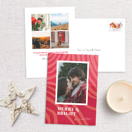 Festliche Squiggle Stripe Red Foto Holiday Card Feiertagskarte