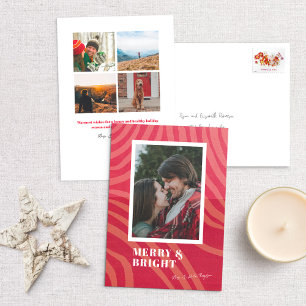 Festliche Squiggle Stripe Red Foto Holiday Card Feiertagskarte