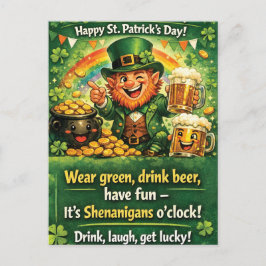 Festliche St. Patrick's Day Grußkarte mit Kobold Postkarte