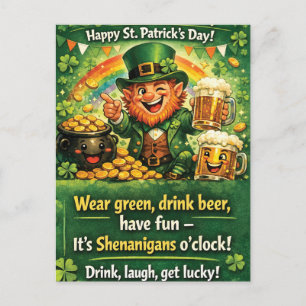 Festliche St. Patrick's Day Grußkarte mit Leprecha Feiertagspostkarte