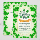 Festliche St. Patrick's Day Party I Kleeblatt-Rand Einladung (Vorne/Hinten)