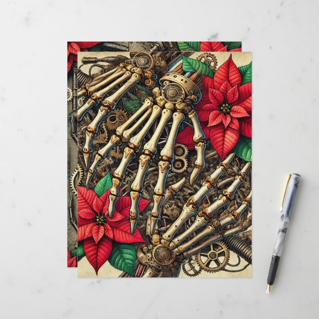 Festliche Steampunk-Handknochen mit Poinsettia (Vorderseite/Rückseite Beispiel)