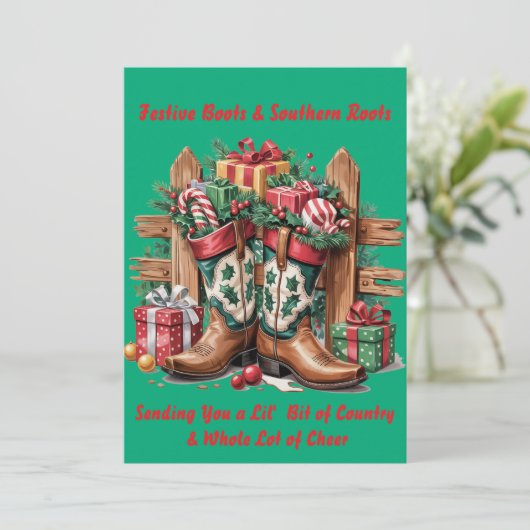 Festliche Stiefel Feiertagskarte (Stehend Vorderseite)