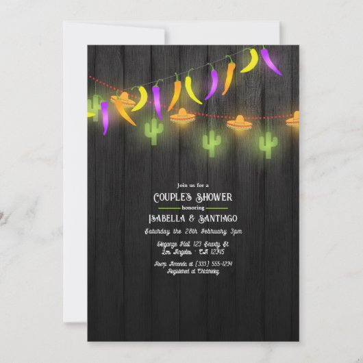 Festliche String Lights Fiesta Paare Dusche Einladung (Vorderseite)