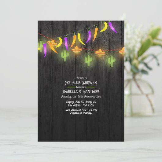 Festliche String Lights Fiesta Paare Dusche Einladung (Stehend Vorderseite)