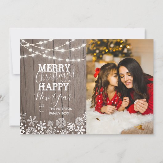 Festliche String Lights Schnee Foto Weihnachten (Vorderseite)