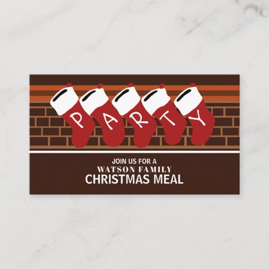 Festliche Strümpfe, Weihnachts-Party-Ticket Einlad Begleitkarte (Vorderseite)