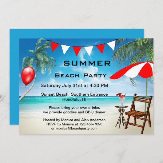 Festliche Summer Beach Party Einladung (Vorne/Hinten)