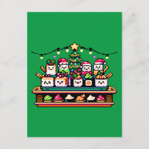 Festliche Sushi Weihnachtsbaum - Niedliche Pixel A Postkarte