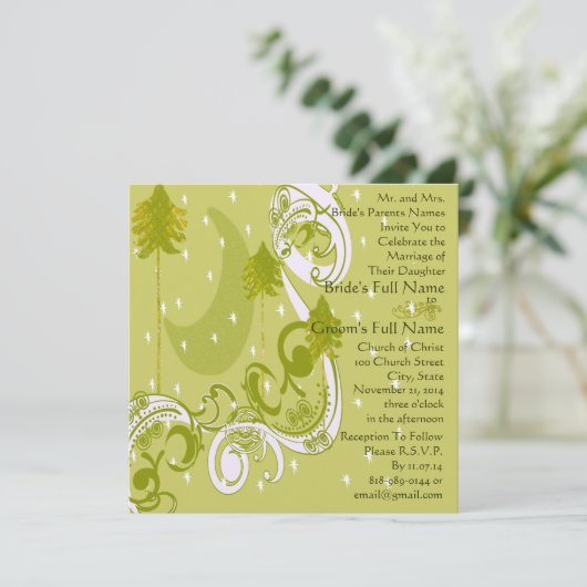 Festliche Swirl Moon Tree Square Einladung zur Hoc (Stehend Vorderseite)