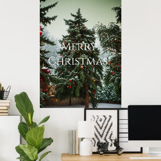 Festliche Tannen, geschmückt mit Girlanden Poster