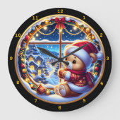 Festliche Teddybären- und Winterlandschaft Große Wanduhr (Vorderseite)