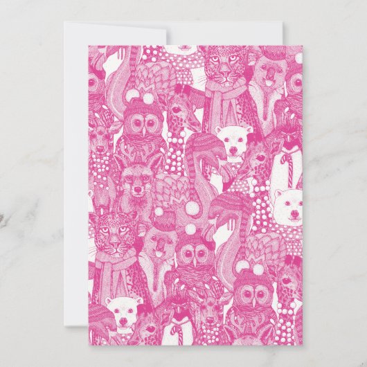 festliche Tiere rosa Feiertagskarte (Vorderseite)