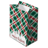 Festliche Tradition Rot und Grün Kariert Mittlere Geschenktüte (Vorderseite Schrägansicht)