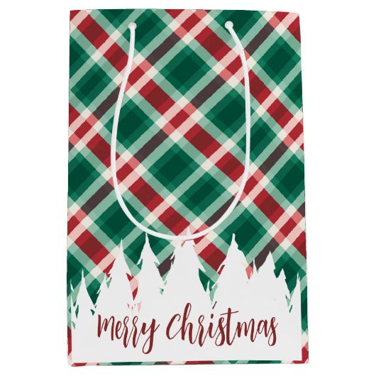 Festliche Tradition Rot und Grün Kariert Mittlere Geschenktüte (Vorderseite)