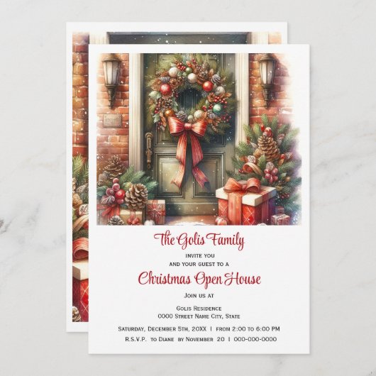 Festliche Tür Weihnachtshaus Einladung (Vorne/Hinten)