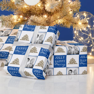 Festliche Typografie Weihnachtsbaum Familienfoto Geschenkpapier