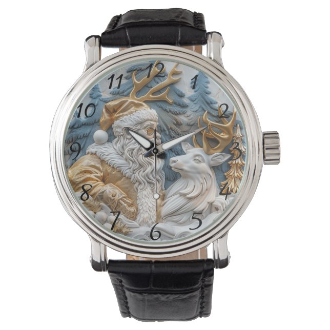 Festliche Uhr mit Santa und Rentier (Vorderseite)