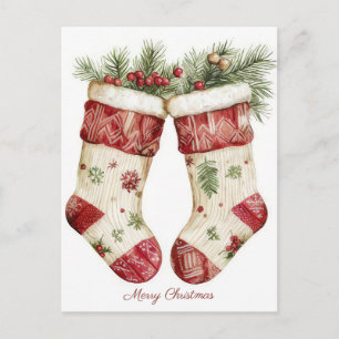 Festliche und elegante Weihnachtsstrumpf-Grußkarte Postkarte