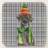 Festliche und Niedliche Black Lab Woof Weihnachten Getränkeuntersetzer (Vorderseite)