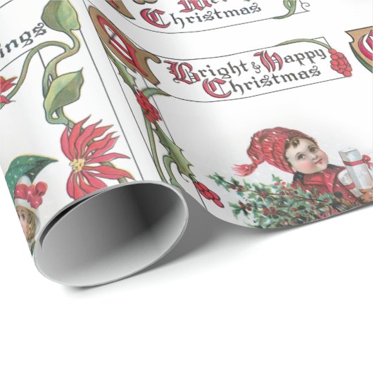 Festliche Viktorianische Kinder mit Weihnachten Geschenkpapier (Rolleneckpunkt)