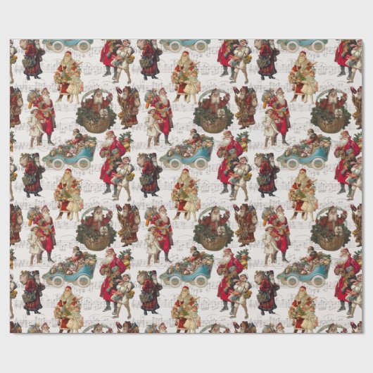 Festliche Viktorianische Santas auf antiker Musik Geschenkpapier (Flach)