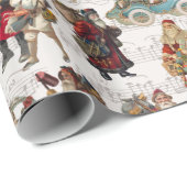 Festliche Viktorianische Santas auf antiker Musik Geschenkpapier (Rolleneckpunkt)