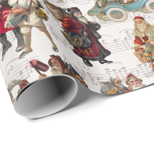 Festliche Viktorianische Santas auf antiker Musik Geschenkpapier (Rolleneckpunkt)