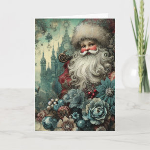 Festliche Vintage-inspirierte florale Santa-Weihna Feiertagskarte